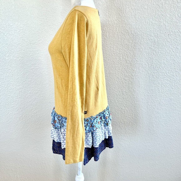 Matilda Jane Weekend Vibes Sz Small Yellow Mixed Floral Tiered Ruffle Hem Shirt - Picture 10 of 14
